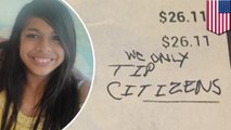 Young waitress received racist message instead of a tip in Virginia restaurant - TomoNews