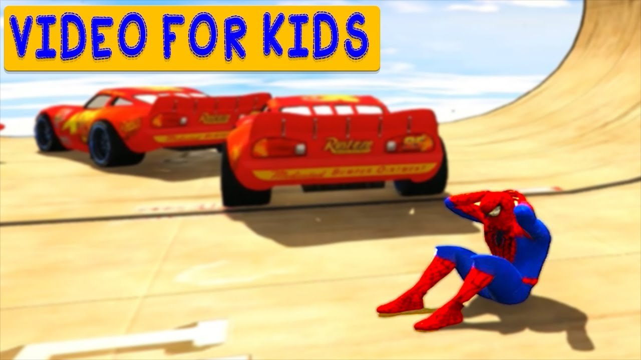 Disney Pixar Lightning Red McQueen Flying Car! Funny Spiderman and Nursery rhymes + Kids Music