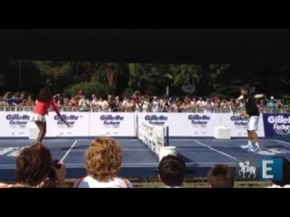 Federer e Serena Williams batem bola no Masp, em SP