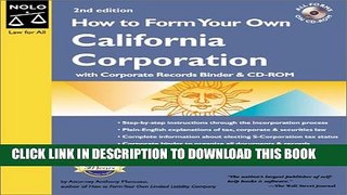 Collection Book How to Form Your Own California Corporation with CDROM