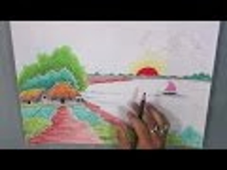 How to Draw a Village landscape with Oil Pastels | Episode-18