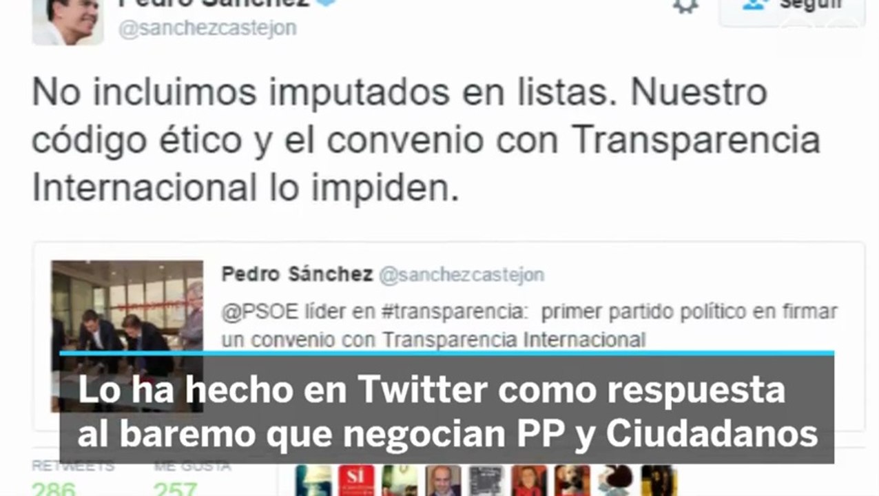 Sánchez acusa a C's de rebajar las exigencias contra la corrupción