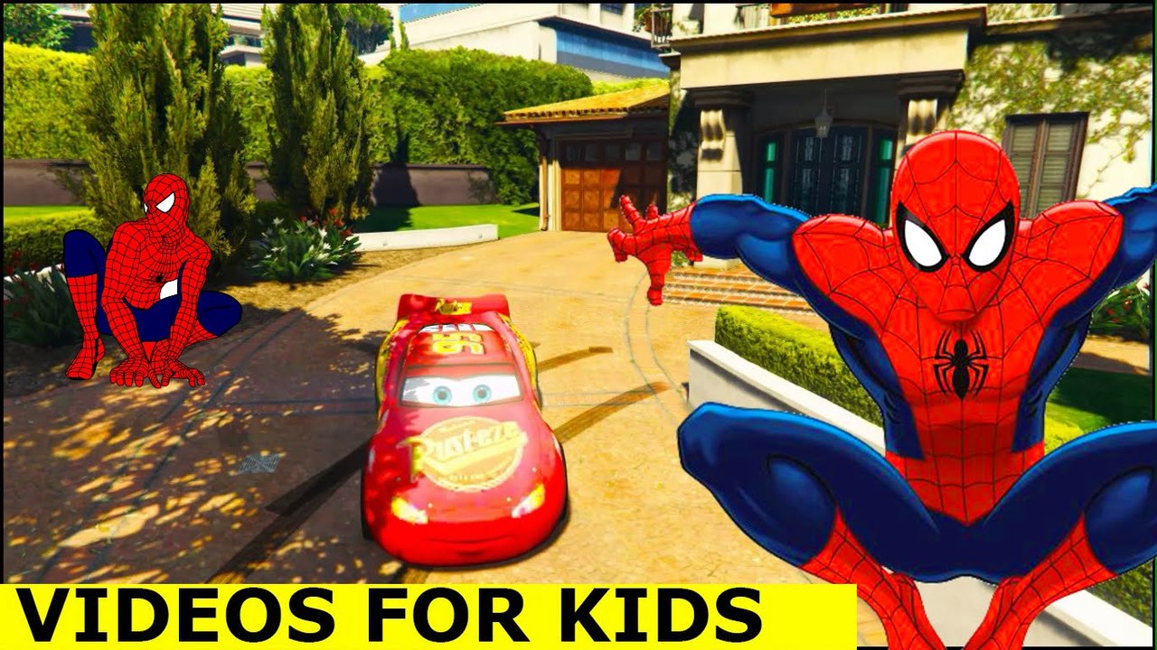 COLOR CARS For Kids SpiderMan and his friend McQueen Songs for Children Nursery Rhymes!