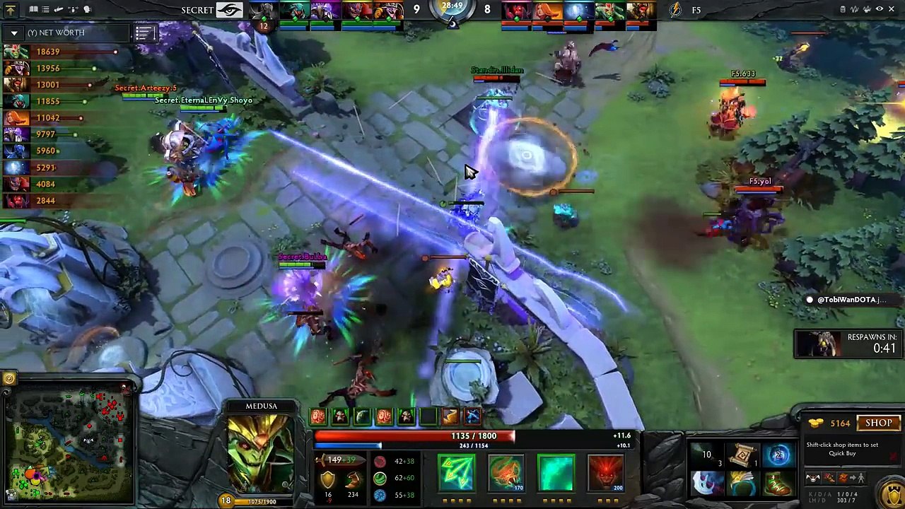 Arteezy Godlike Timbersaw vs Illidan Rapier Medusa Secret vs F5 Ti6 EU Qualifiers Dota 2