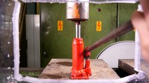 Crushing bottle jack and blast shield with hydraulic press