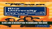 New Book Rice University TX 2007 (College Prowler: Rice University Off the Record)