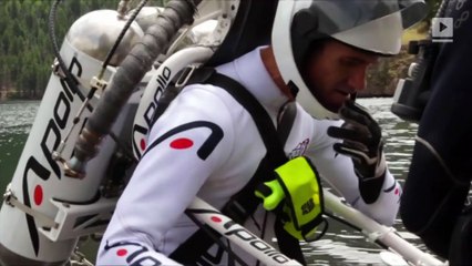 WATCH: Jet pack pilot performs first water-to-land stunt of its kind
