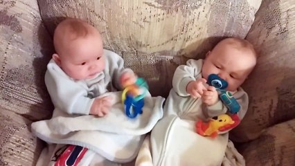 Cute Twin Babies Discover Sharing