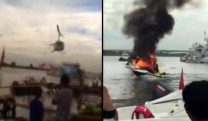 Helikopter kazası kamerada... Alev alev yandı