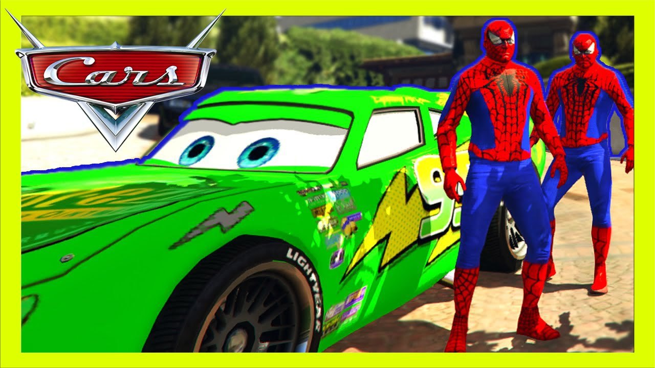 Cartoon Two Brothers Spiderman's & Custom Pixar McQueen - Funny Drive In City, Real Water Bike Race