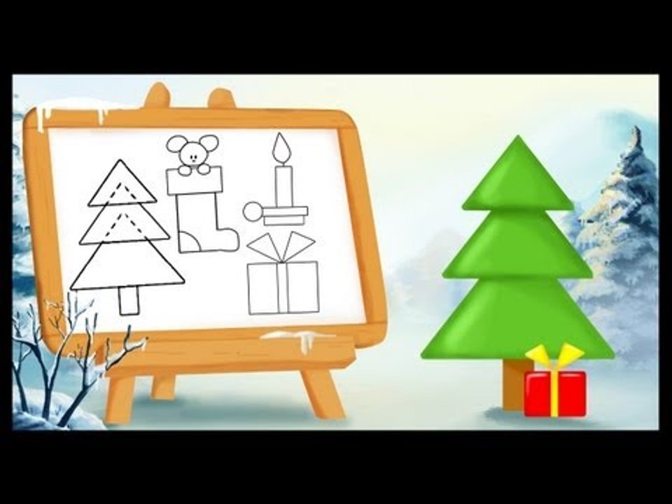 Apprendre à dessiner sur le thème de Noël - Le sapin, les cadeaux, les chaussettes de Noël