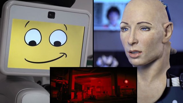 Deux robots réagissent devant un film angoissant