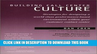 Collection Book Building Call Center Culture: Strategies for Designing a World Class
