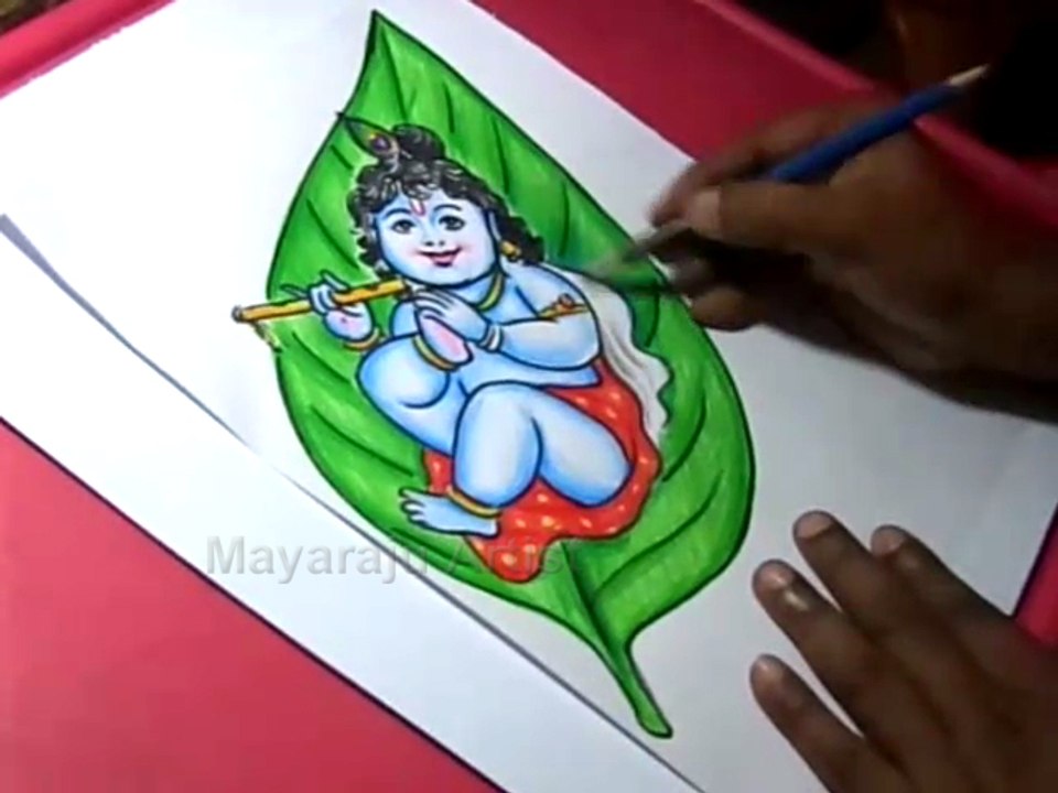 How to Draw Leaf Little krishna Drawing for Kids Step by step