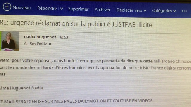 suite à ma demande auprès de FR2 de retirer le PUB JUSTFAB sur les chaines public ! réponse éloquente , triste France