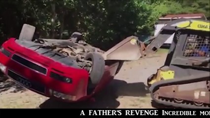 Angry Father With a Bulldozer Crushes Audi Car After His Daughter Catch Her With a Guy
