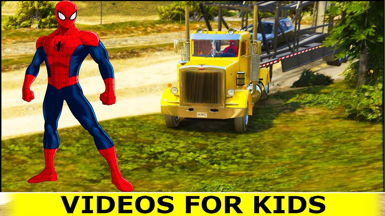 CAR CARRIER TRUCK with Spiderman Cartoon for Kids and Nursery Rhymes Songs for Children
