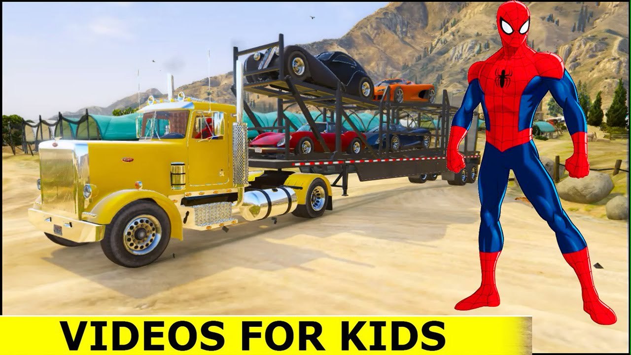 YELLOW TRUCK with Spiderman Cartoon for Kids and Nursery Rhymes Songs for Children