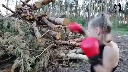 This little girl is going to be a great boxer