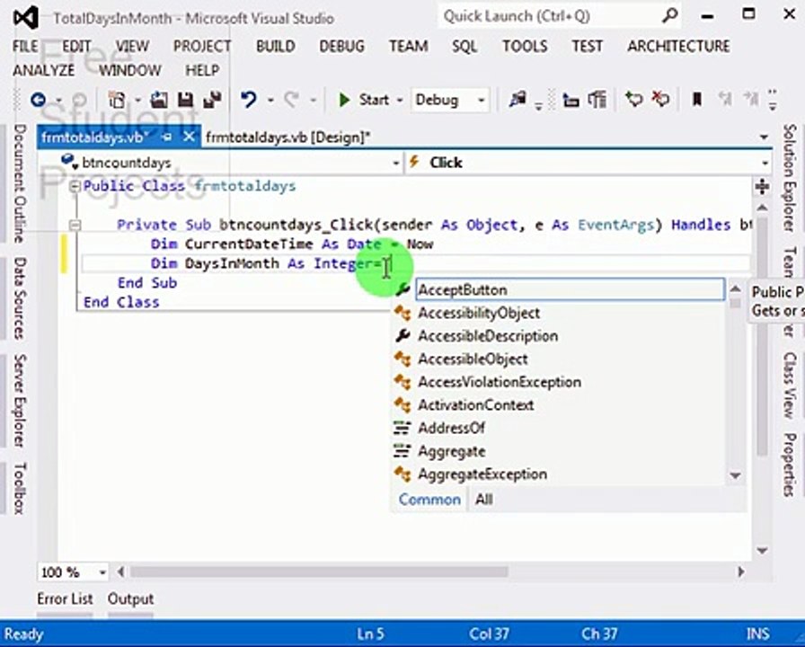 VB.NET - Display total Days in Current Month