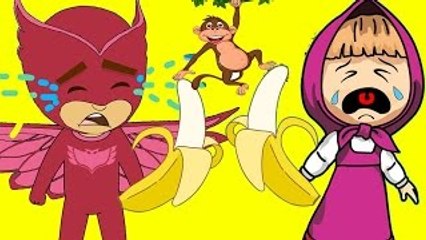 Masha And The Bear with PJ Masks, Catboy, Gekko Owlette Crying Policeman Banana Monkey Mon