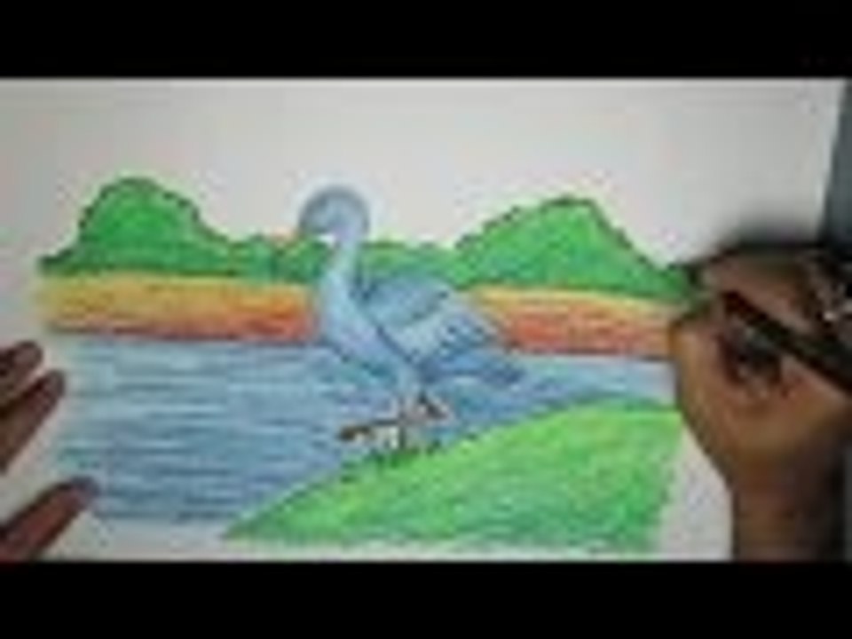 How to Draw a Crane Bird with Oil Pastel