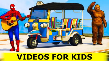 Spiderman in Funny Cars Cartoon for Kids with Bigfoot and Nursery Rhymes Songs for Children