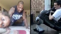 Push Up Challenge Turns Into Daddy-Daughter Bonding & Dad Cruises Around 'Bedrock' In Tiny Car