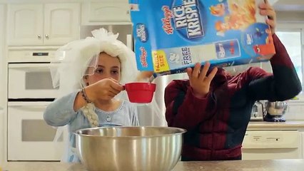 Frozen Elsa -u0026 Spiderman Get Married - How To Make Rice Krispy Wedding Cake - No Bake Dessert