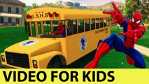 Funny SCHOOL BUS and OFFROAD CARS with Spiderman Cartoon for Kids and Nursery Rhymes Songs