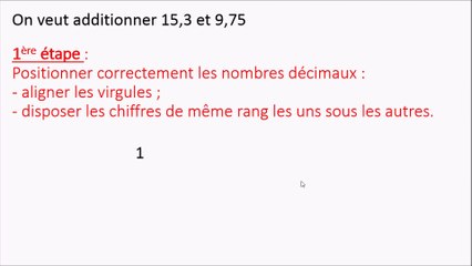 6ème Les opérations Additions et soustractions de nombres décimaux