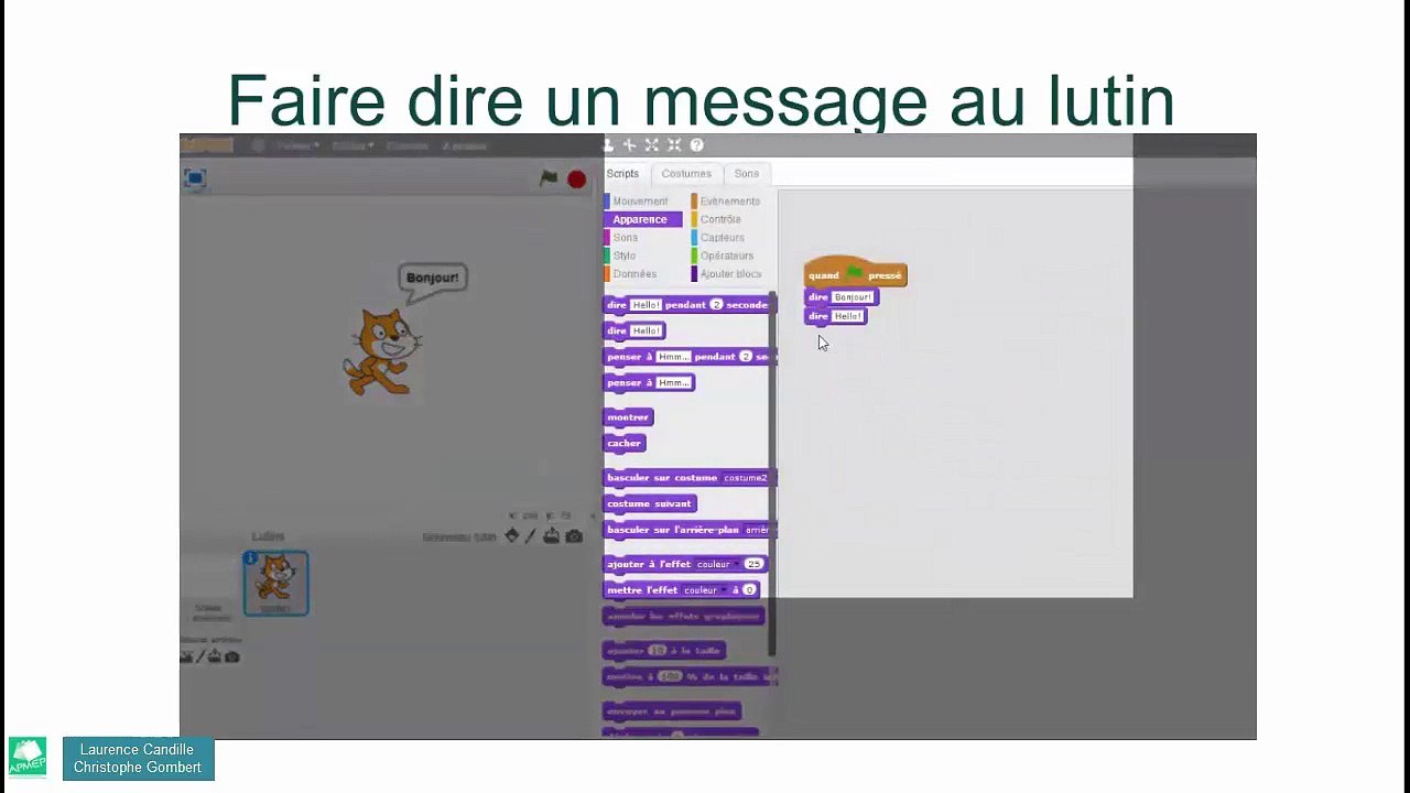 6ème Algorithmie Faire dire un message au lutin