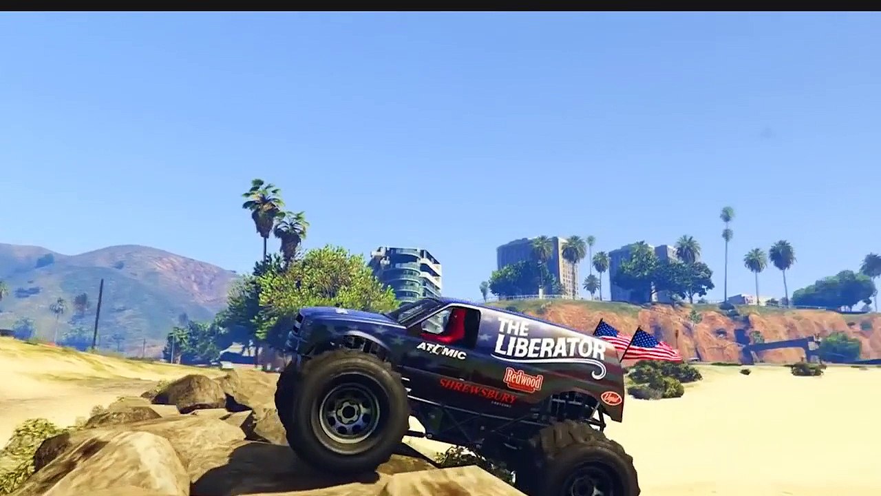 GTA V Мультик про монстр трак. Человек паук катается на монстр траке на водном мотоцикле Гонки на машинках