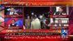 Anchorperson Ali Haider plays an old clip of Nawaz Sharif about MQM and Altaf Hussain and makes Mian Javed Latif speechl