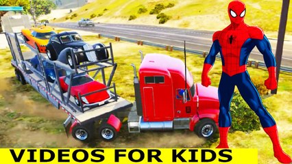 Cars for Kids TRUCKS with Funny Cartoon Spiderman & Children Nursery rhymes Songs