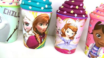 DISNEY Ice Cream Playdoh Cups with Frozen Elsa, Olaf, Princess Sofia The First, DocMcstuffins / TUYC