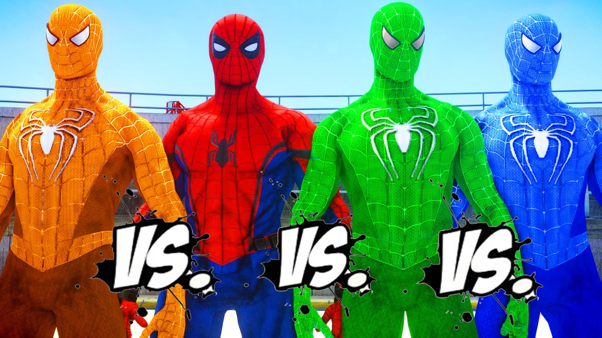 SPIDER-MAN vs GREEN SPIDERMAN vs ORANGE SPIDERMAN vs BLUE SPIDERMAN