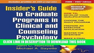 New Book Insider s Guide to Graduate Programs in Clinical and Counseling Psychology: 2006/2007