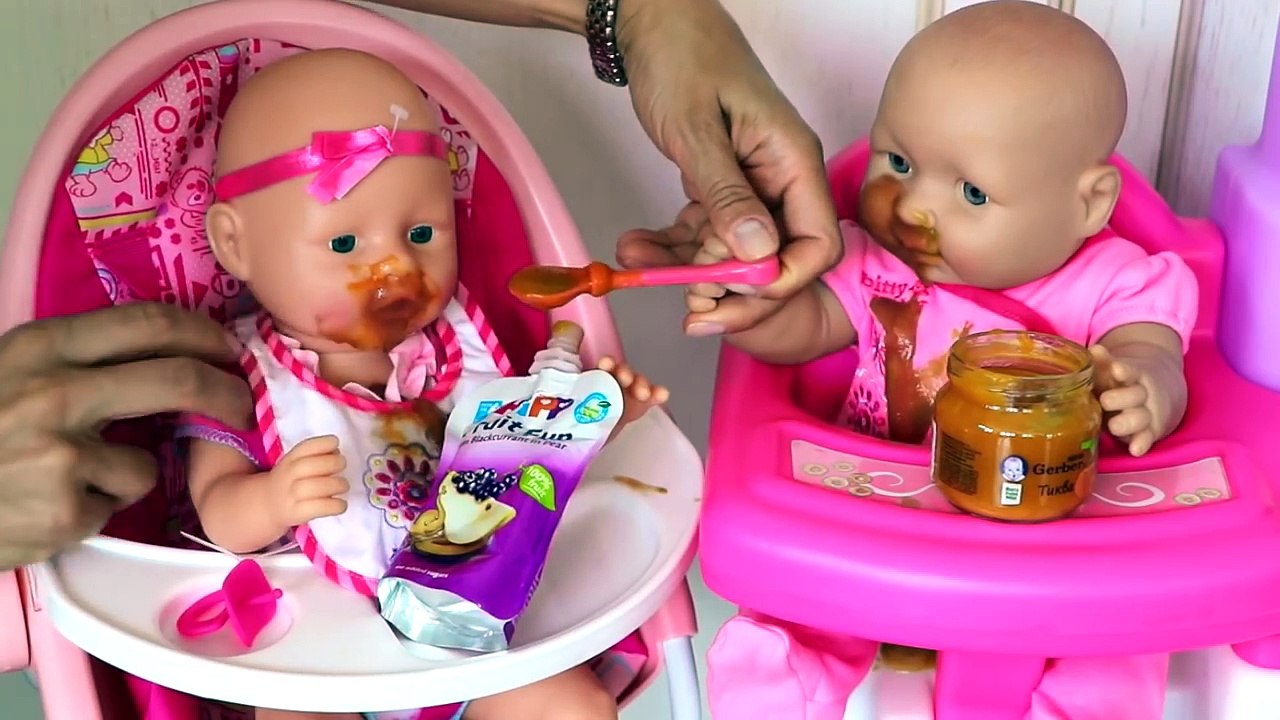 Baby Doll Bath time after bad baby messy feeding  - funny kids play toys video