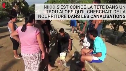 Un chien pris au piège est secouru par les villageois