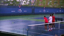 Piégé par la pluie, Gael Monfils joue à la pétanque avec des balles de tennis