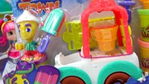 Playdoh Town Ice Cream Maker Truck Man with Disney Frozen Queen Elsa and Princess Anna Toy Video