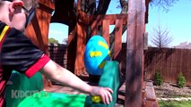 Batman Toys Play-doh Surprise Egg with Robin vs Catwoman IRL Superhero Battle Real Life by KidCity