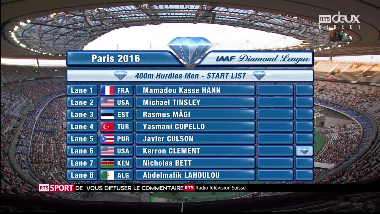 400m haies H - DL Paris, 27 août 2016 (Nicholas Bett 48''01)