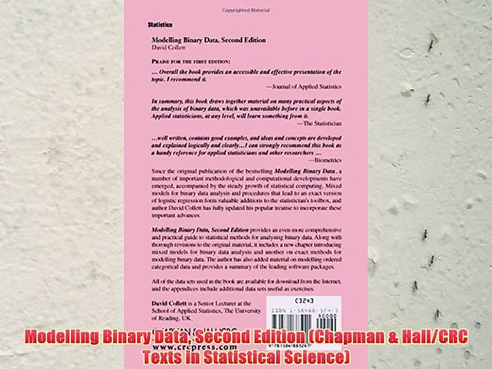 [PDF] Modelling Binary Data Second Edition (Chapman & Hall/CRC Texts in Statistical Science)