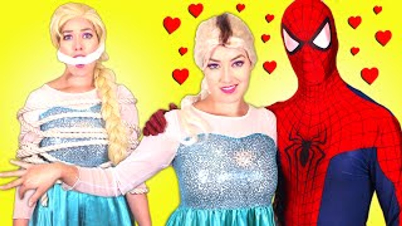 Evil Elsa Kidnaps Frozen Elsa! w/ Spiderman & Pink Spidergirl, Maleficent, Anna, Surprise
