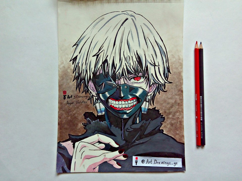 Speed Drawing Anime  Kaneki Ken Tokyo Ghoul / Рисую Аниме Кэн Канэки Токийский монстр / アニメ金木 研トーキョーグールドローイング