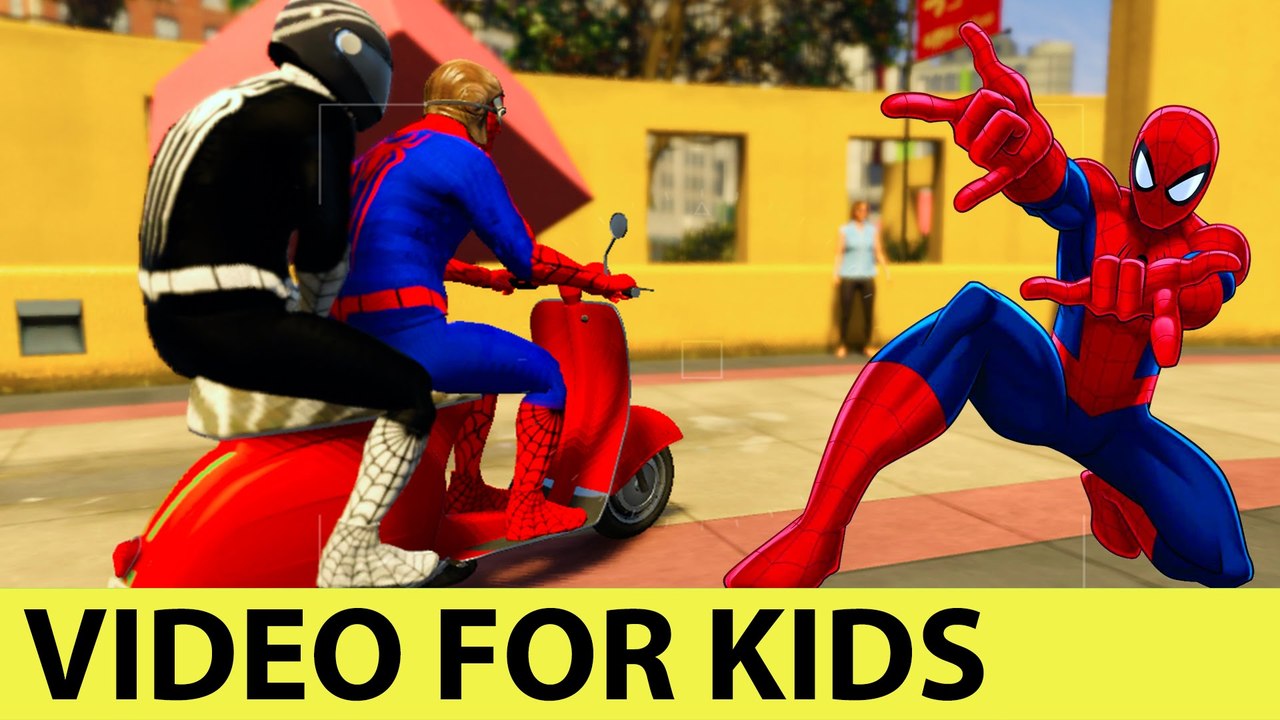 FUNNY SCOOTER and MINI BIKES in Spiderman Cartoon for Children with Nursery Rhymes Songs for Kids