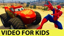 Lightning McQueen MONSTER TRUCK with Spiderman! Cartoon for kids with Nursery Rhymes Songs