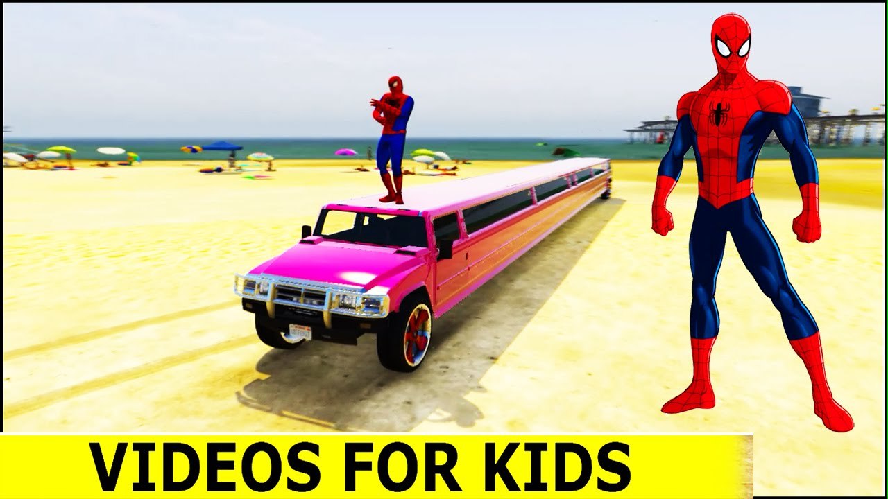 LONG CARS with SPIDERMAN Cartoon for Kids and Nursery Rhymes Songs for Children